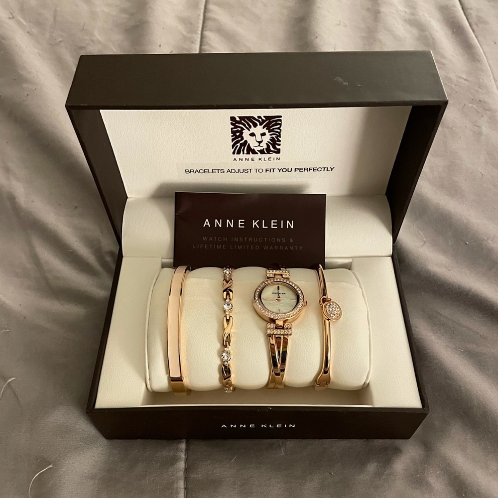 Anne Klein Rose Gold Watch & Bracelet Set